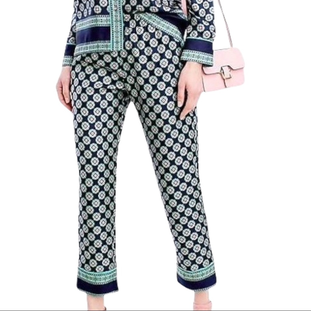 J.CREW CROPPED SILK FOULARD 100% SILK TROUSERS J